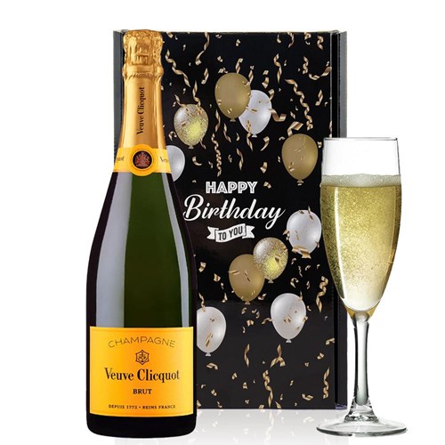 Veuve Clicquot Brut Yellow Label Champagne 75cl And Flute Happy Birthday Gift Box